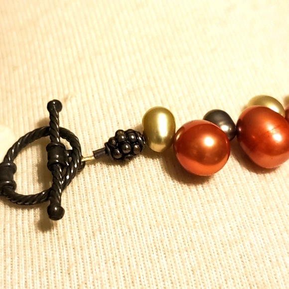 925 Sterlung Silver Genuine Freshwater Pink & Green Pearl Necklace 18" - Picture 3 of 6